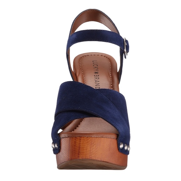 Navy Blue Suede Open Toe Platform Heel Sandal - Picture 4 of 4